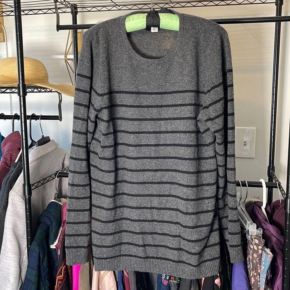 L.L. Bean Gray Crewneck Sweater with Dark Stripe Detail